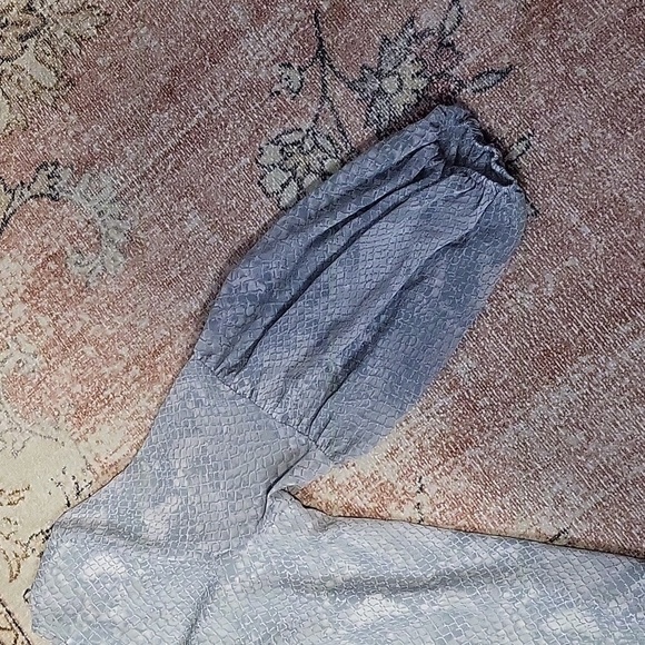 Cal Style Light Blue Snake Print Flounce Sleeve Lined Blouse - Size S - Picture 6 of 9